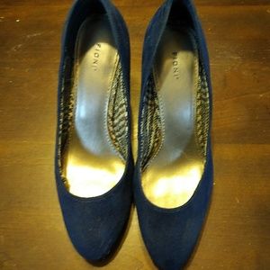 Dark Blue Felt Fioni Heels